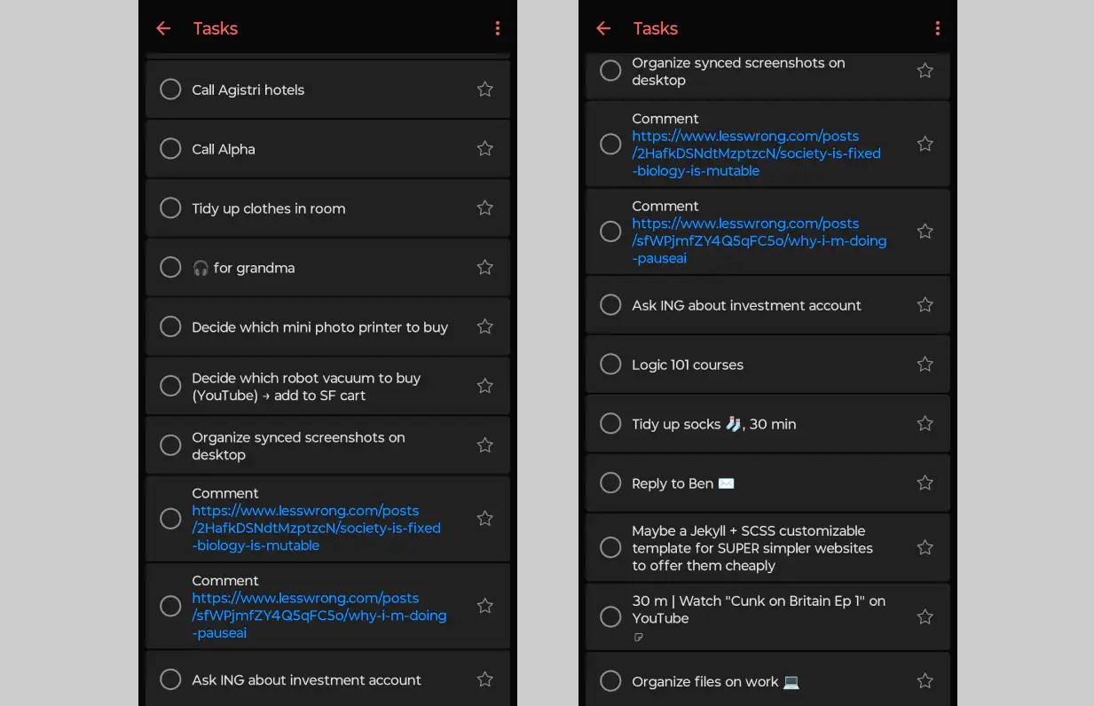 Screenshot of a bloated task list